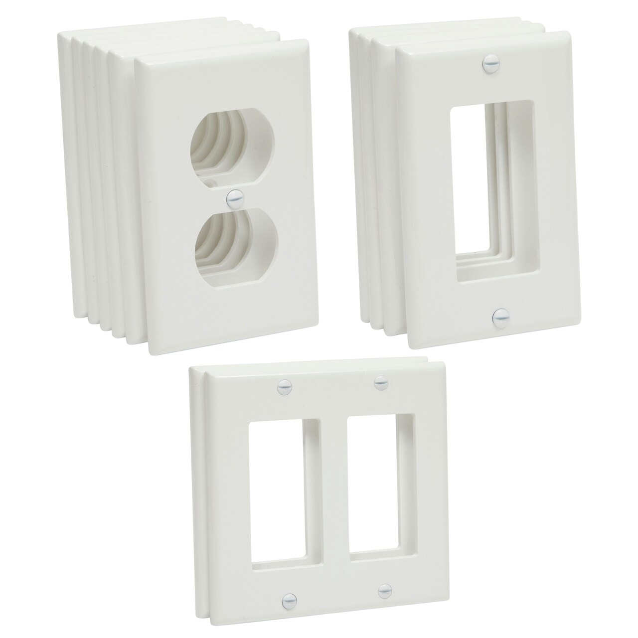 12 Piece Standard Light Switch Plates and Outlet Covers, 1-Gang, 2-Gang, Duplex Receptacle for Wall, White